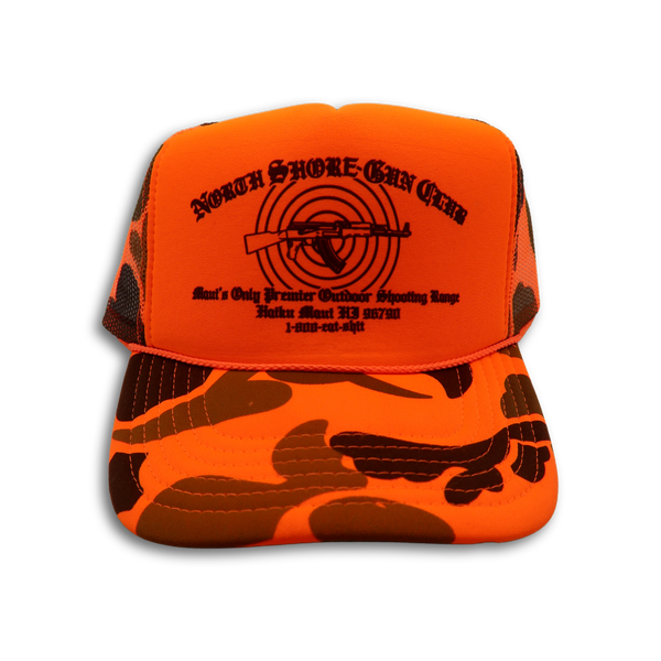 CAMO ORANGE NORTH SHORE GUN CLUB AK47 Trucker Hat