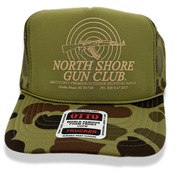 CAMO ORANGE NORTH SHORE GUN CLUB AK47 Trucker Hat