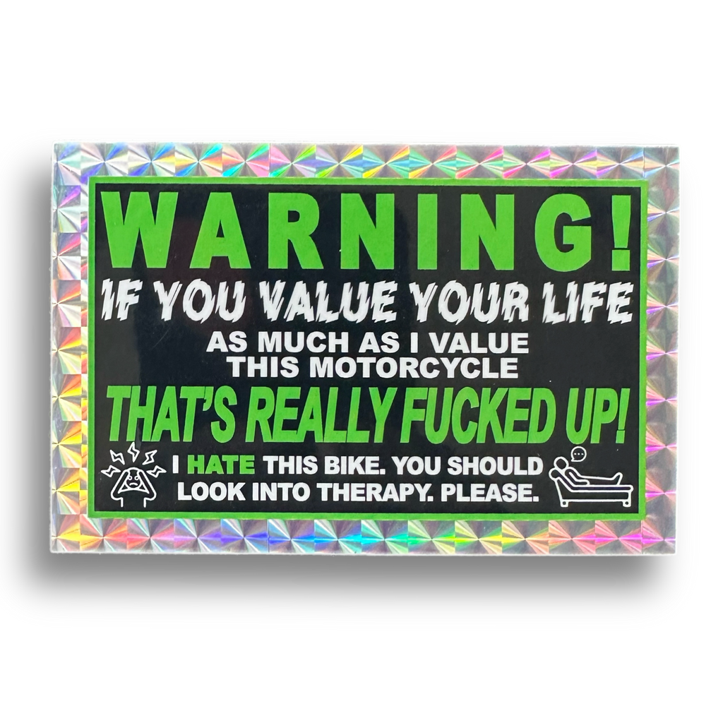 WARNING Motorcycle Sticker V.2 Therapist Rolling Death Maui